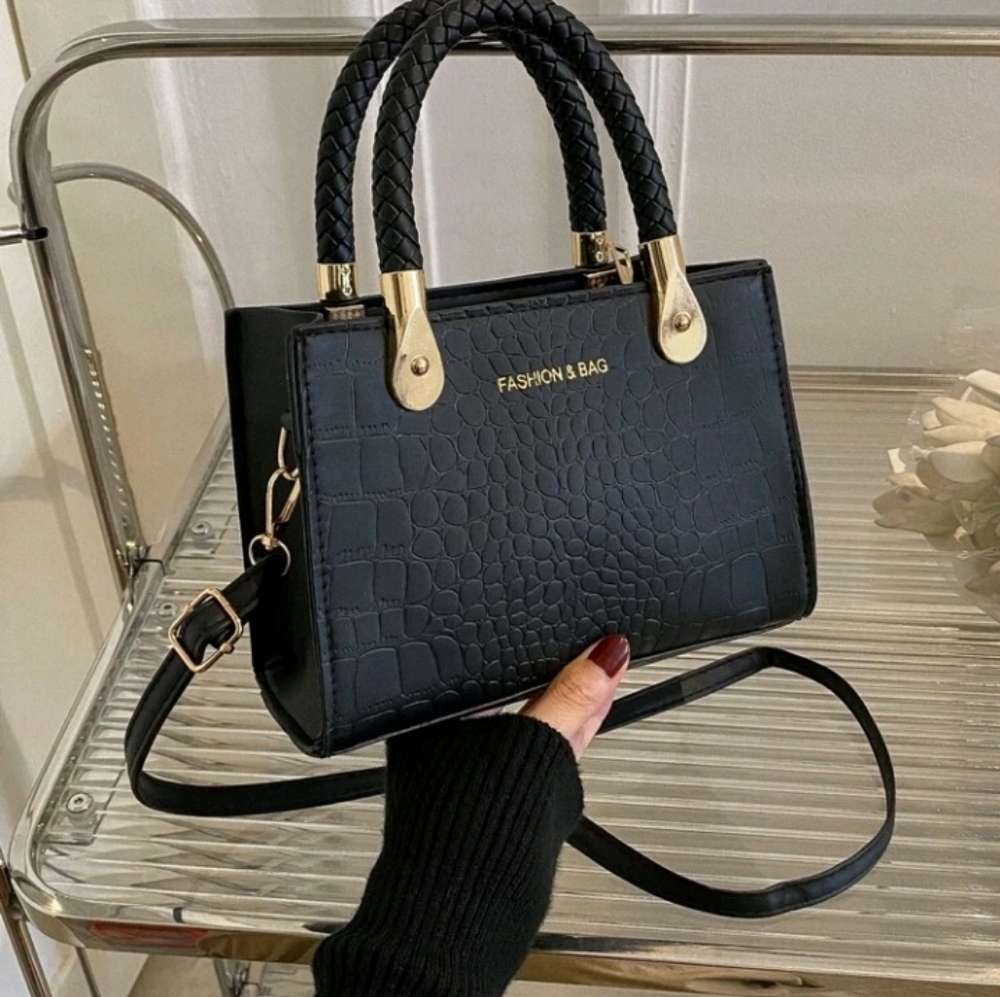 Mini letter graphic crocodile embossed square bag